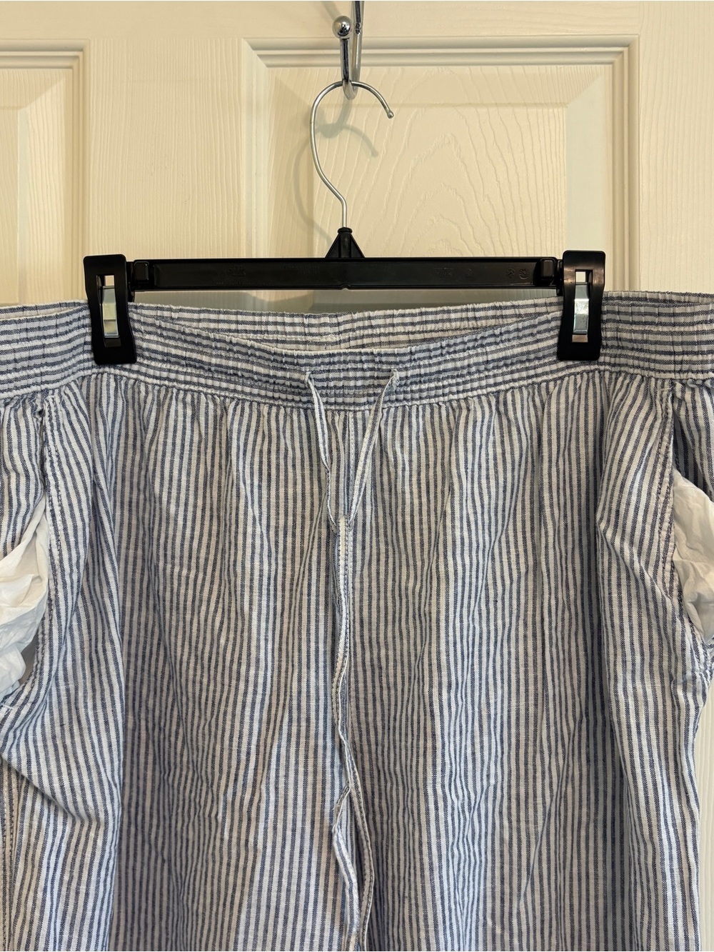 H&M Light Blue Stripe Men's Drawstring Linen Pants - Picture 5 of 10